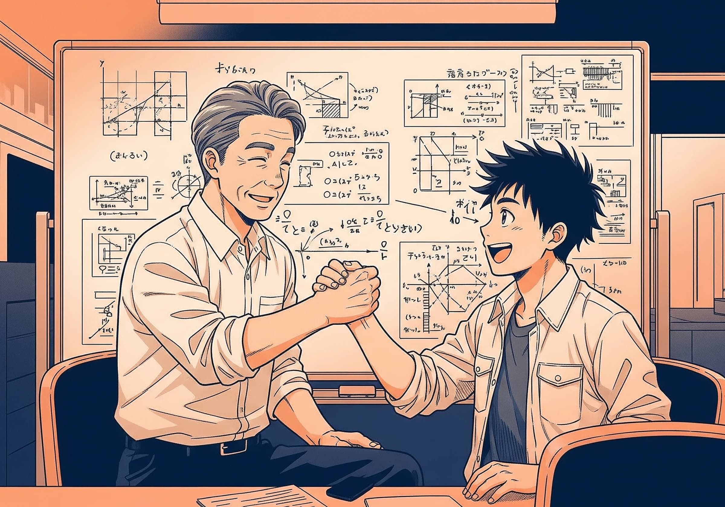 先輩社員が後輩を指導する様子のイラスト